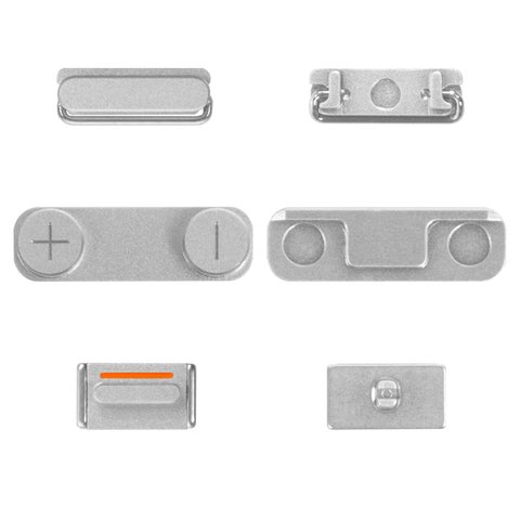 Пластик бічних кнопок корпусу для Apple iPhone 5S, повний комплект, сріблястий