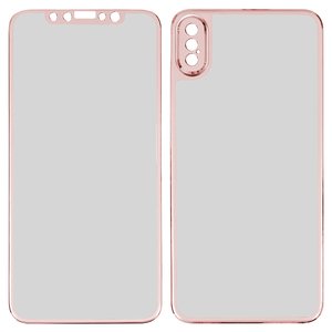 Защитное стекло All Spares для Apple iPhone X, 5D Full Glue, переднее и заднее, розовый, cлой клея нанесен по всей поверхности, type 2