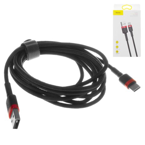 USB кабель Baseus Cafule, USB тип C, USB тип A, 200 см, 2 A, чорний, червоний, #CATKLF C91