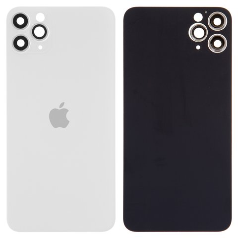 Задняя панель корпуса для iPhone 11 Pro Max, серебристая, белая, со стеклом камеры, small hole, matte silver