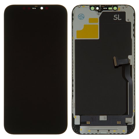 Дисплей для iPhone 12 Pro Max, черный, с рамкой, High Copy, с пластиками камеры и датчика приближения, OLED , OEM hard, SL