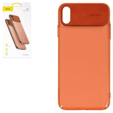 Чехол Baseus для iPhone XS Max, оранжевый, со вставкой из PU кожи, прозрачный, пластик, PU кожа, #WIAPIPH65 SS07