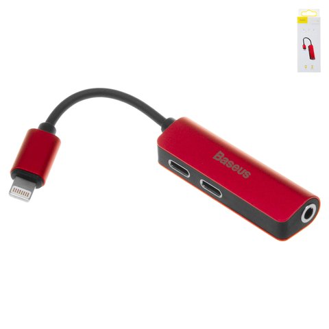 Adapter Baseus L52, Lightning to Dual Lightning + 3.5 3 in1, doesn't support microphone , TRS 3.5 mm, Lightning, red  #CALL52 91