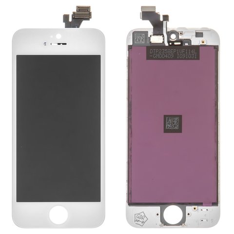 LCD compatible with Apple iPhone 5, white, with frame, AAA, Tianma, with camera and proximity sensor plastics 