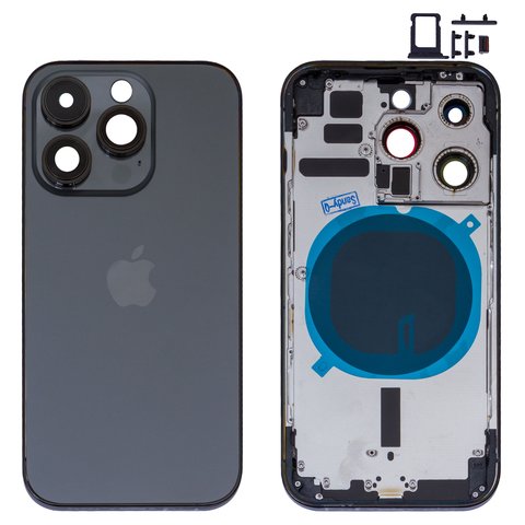 Housing compatible with iPhone 14 Pro, black, with SIM card holders, with side buttons, HC, Global, space black 