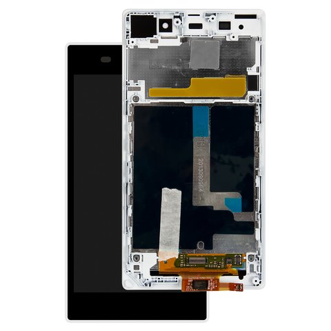 LCD compatible with Sony C6902 L39h Xperia Z1, C6903 Xperia Z1, C6906 Xperia Z1, C6943 Xperia Z1, white, with frame, Original PRC  