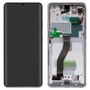 LCD compatible with Samsung G998 Galaxy S21 Ultra 5G, silver, with frame, Original PRC , phantom silver 