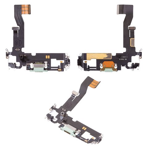 Flat Cable compatible with iPhone 12, iPhone 12 Pro, charge connector, green, with microphone, with components, Original PRC  