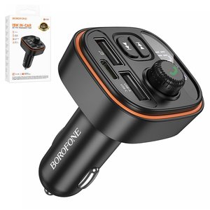 FM Transmitter Borofone BC59, black, with button, USB type A, USB type C  #6941991117312