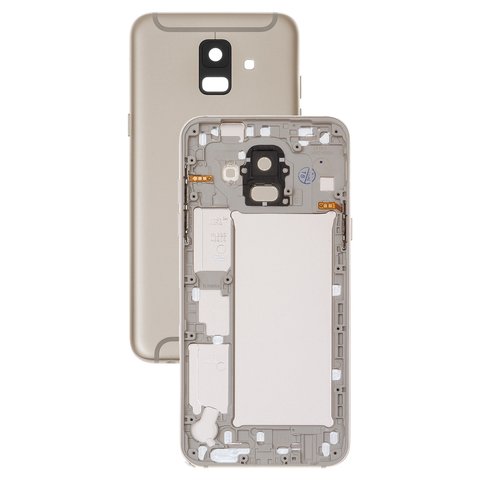 Panel trasero de carcasa puede usarse con Samsung A600F Dual Galaxy A6 2018 , dorada, con vidrio de cámara, con botones laterales