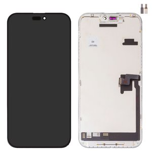 Pantalla LCD puede usarse con iPhone 16 Pro Max, negro, con marco, HC, sin microchip, AMOLED , GX OEM soft, 120Hz