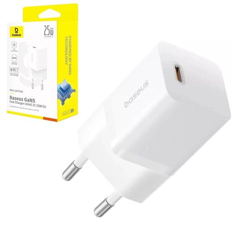 Adaptador de red Baseus GaN5 mini, 25 W, Fast Charge, blanco, 1 puerto, #P10110909213 00