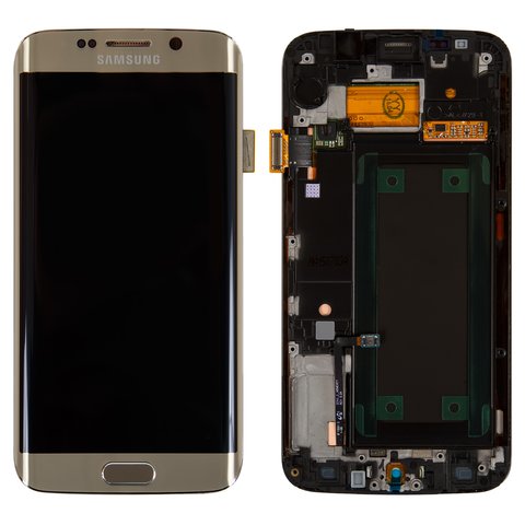 Дисплей для Samsung G925F Galaxy S6 EDGE, золотистый, с рамкой, Оригинал переклеено стекло 