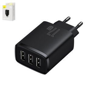 Мережевий зарядний пристрій Baseus Compact Charger, 17 Вт, чорний, 3 порта, #CCXJ020101
