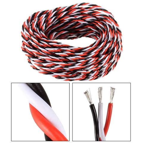 Сервокабель 3x26AWG, 0,13 мм², 1 м, плетений, чорний, червоний, білий