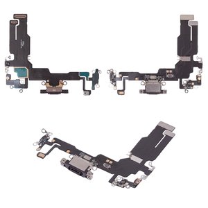 Шлейф для iPhone 15, коннектора зарядки, черный, с микрофоном, HC