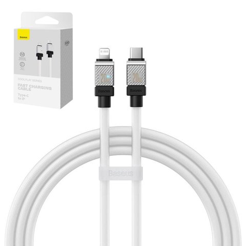 USB кабель Baseus Coolplay Series, USB тип C, Lightning, 100 см, 20 Вт, белый, силиконовый, #CAKW000002