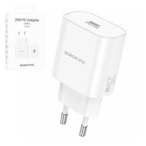 Мережевий зарядний пристрій Borofone BA82A, 25 Вт, Power Delivery PD , білий, 1 порт, #6941991112256