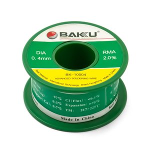 Припой BAKU BK-10004, Sn 97%, Ag 0.3%, Cu 0.7%, Flux 2%, 0.4 мм, 50 г Припой BAKU BK-10004, Sn 97%, Ag 0.3%, Cu 0.7%, Flux 2%, 0.4 мм, 50 г